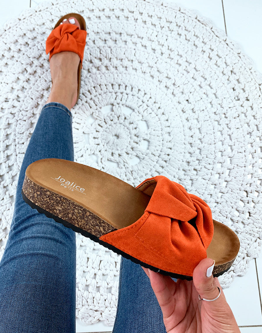 Mules orange en suédine à gros nœud