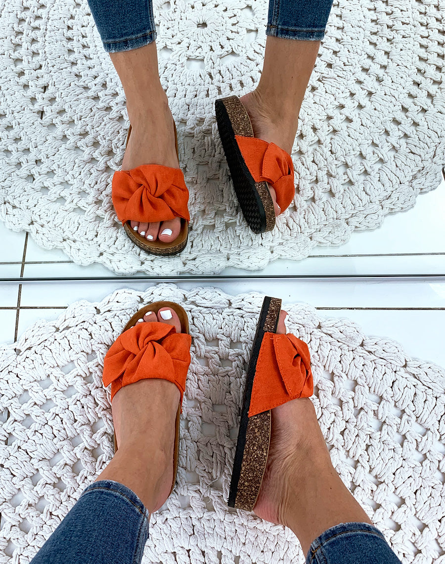 Mules orange en suédine à gros nœud