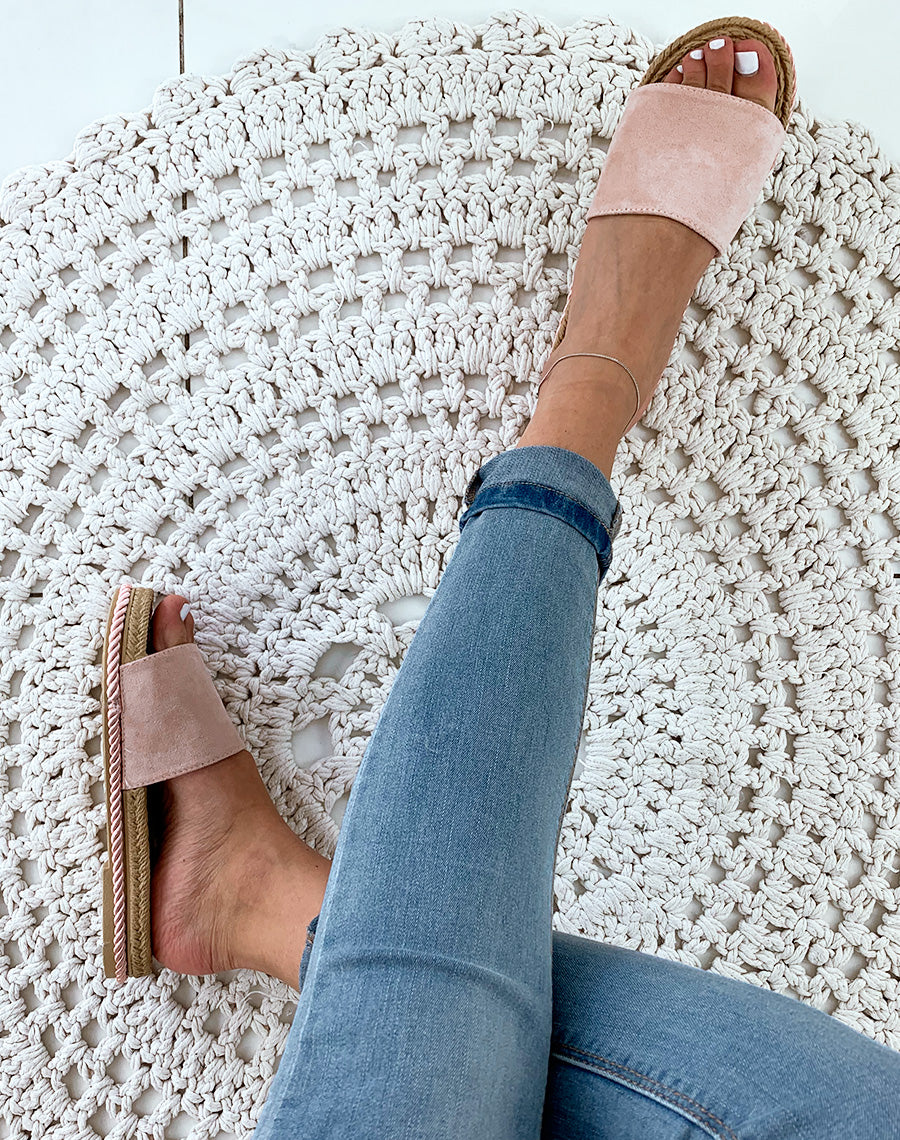 Mules rose suédine semelle en corde