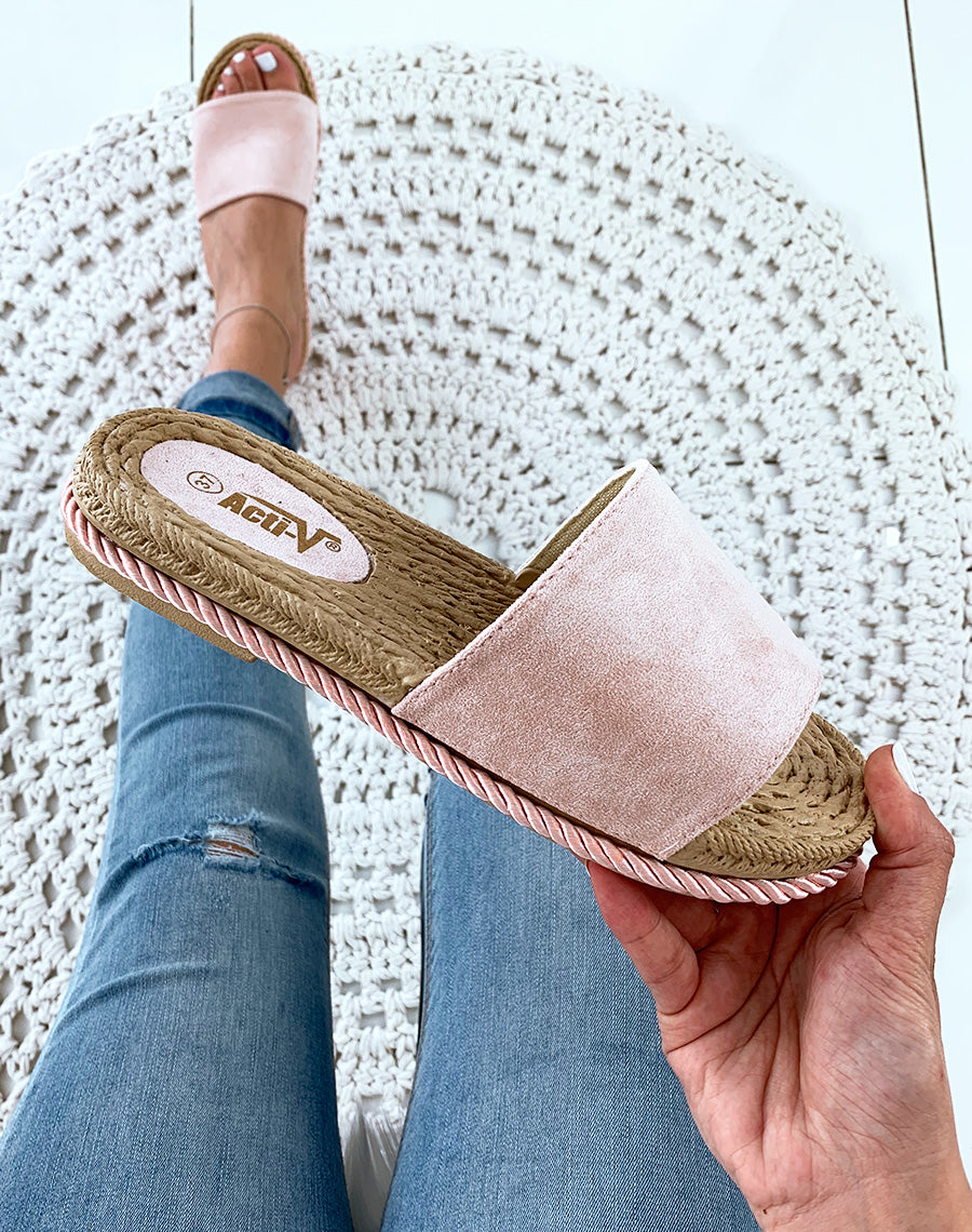 Mules rose suédine semelle en corde