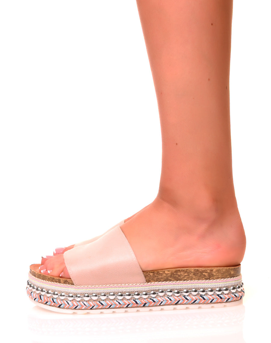 Mules roses poudrées en suédine à plateforme fantaisie