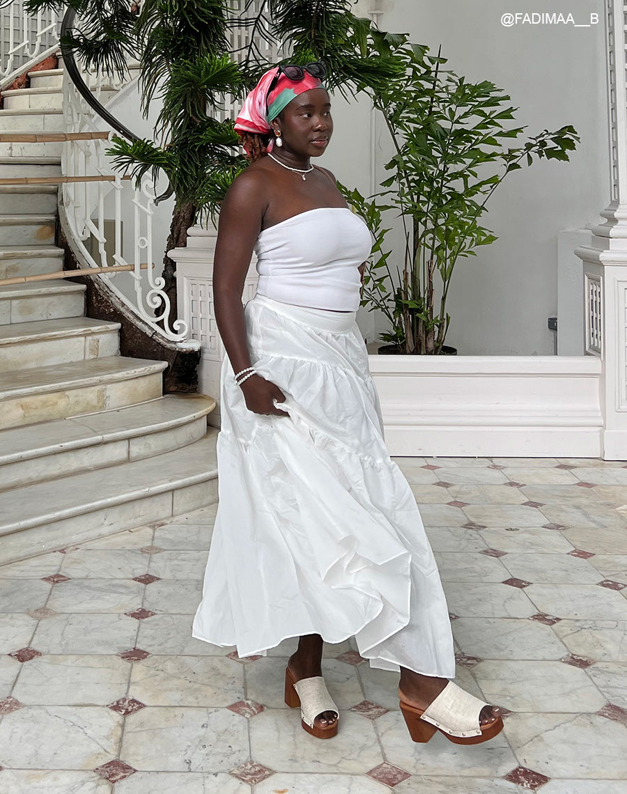 Mules sabots femme à bride en tissu beige clair et talons épais