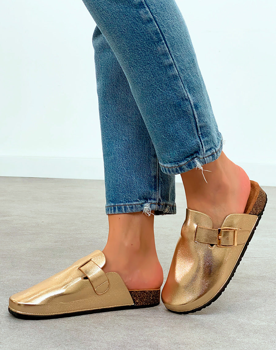 Mules Sabots Femme Dorées avec Boucle – Éclat Tendance pour Un Look Lumineux