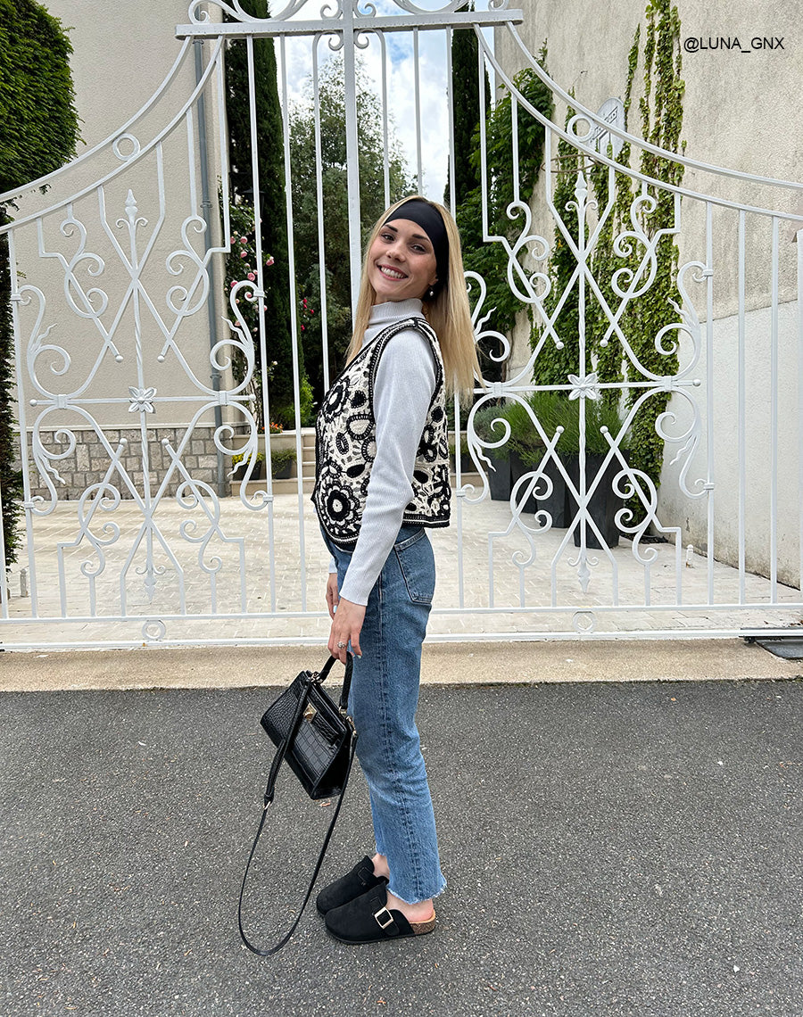 Mules Sabots Femme Noires Suédine avec Boucle Dorée – Confort Tendance