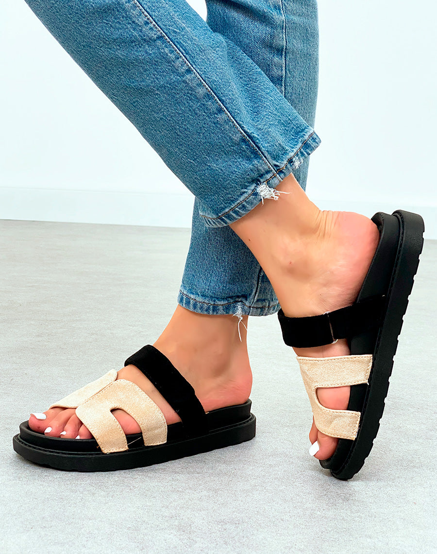 Mules Suédine Beige Modernes avec Bride en H et Fermeture Scratch – Confort et Style