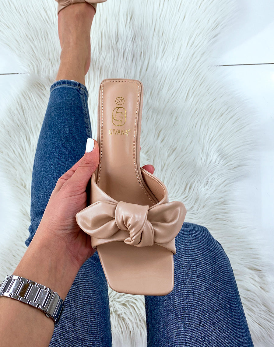 Mules à talon et à noeud beige