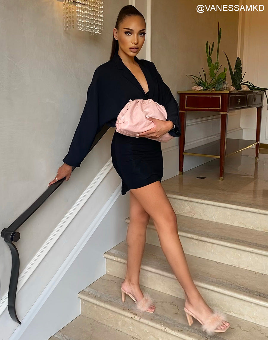 Mules à talons beiges à plumes