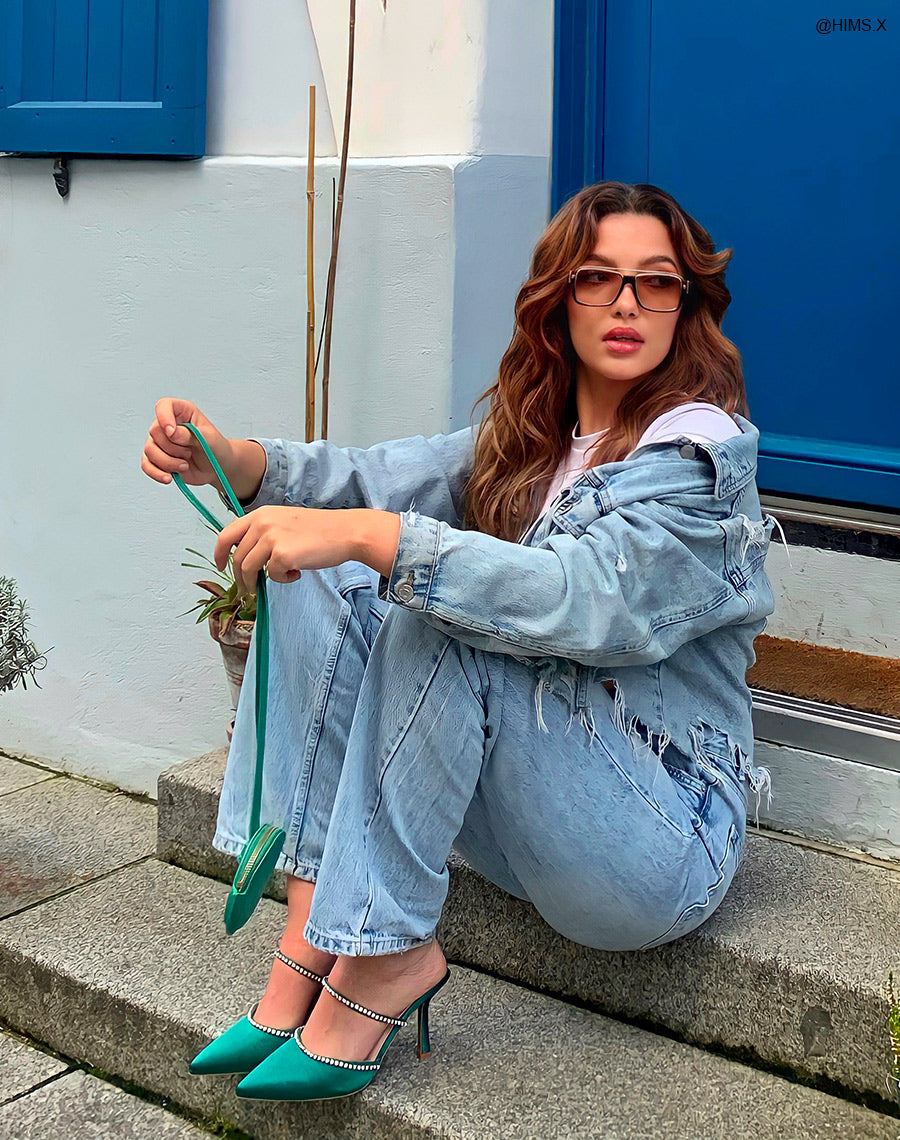 Mules vert émeraude style escarpin à strass