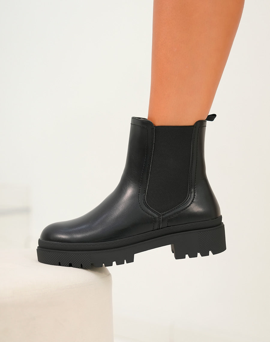 Noir Éclatant : Bottines Chelsea Plateforme Femme
