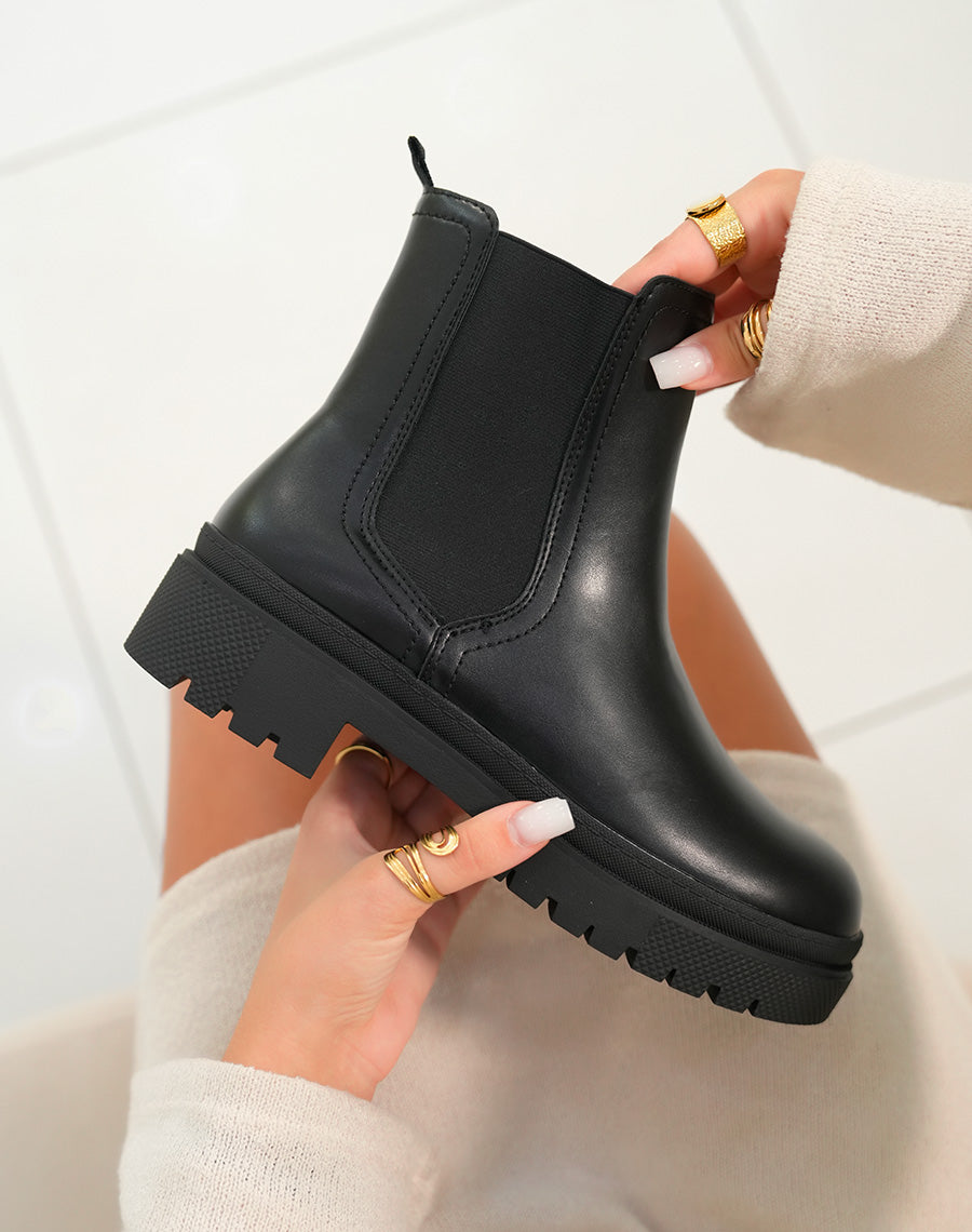 Noir Éclatant : Bottines Chelsea Plateforme Femme