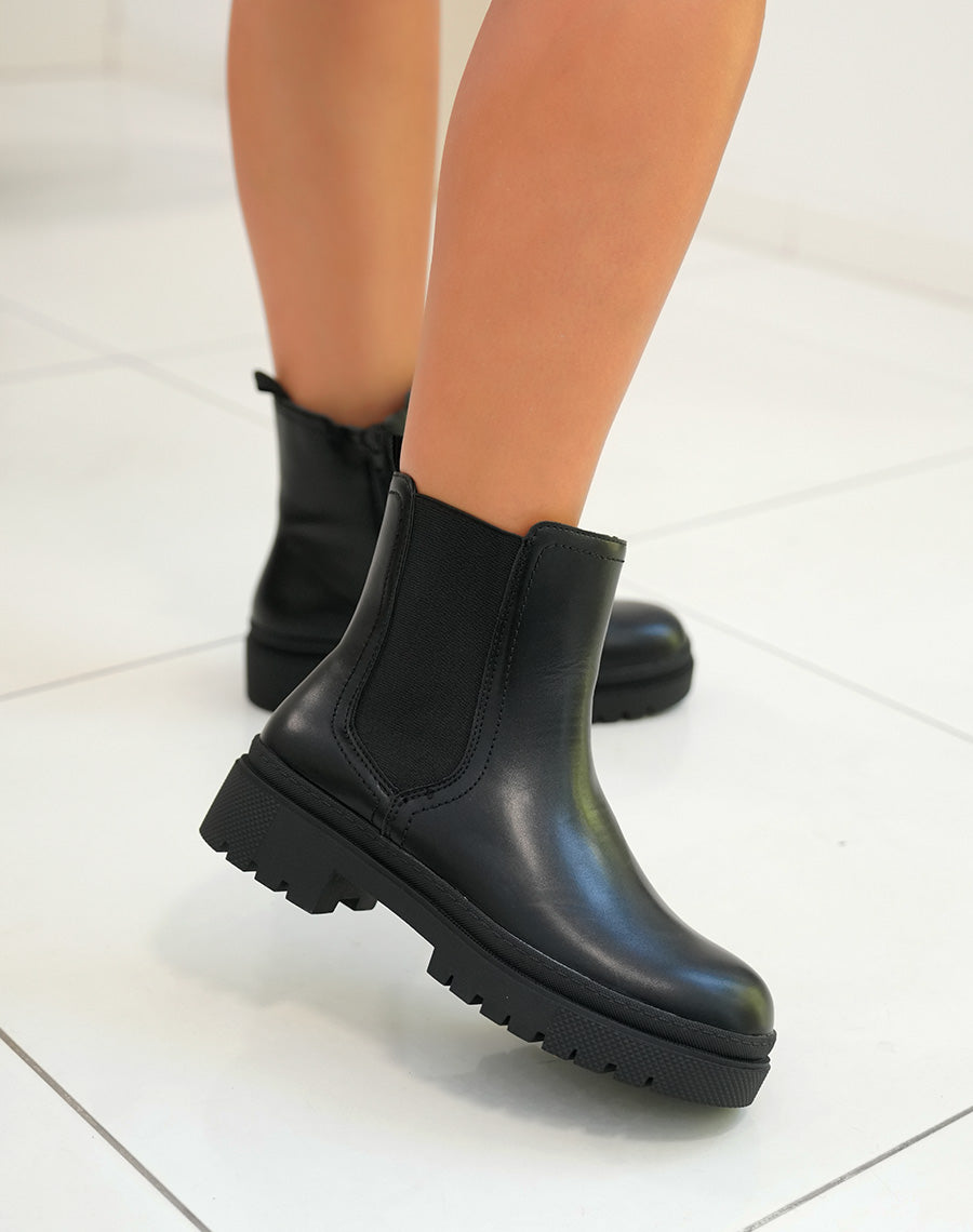 Noir Éclatant : Bottines Chelsea Plateforme Femme