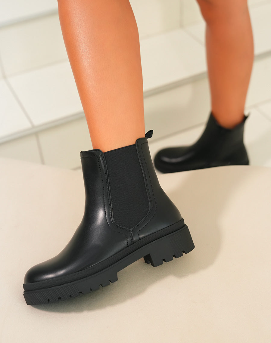 Noir Éclatant : Bottines Chelsea Plateforme Femme