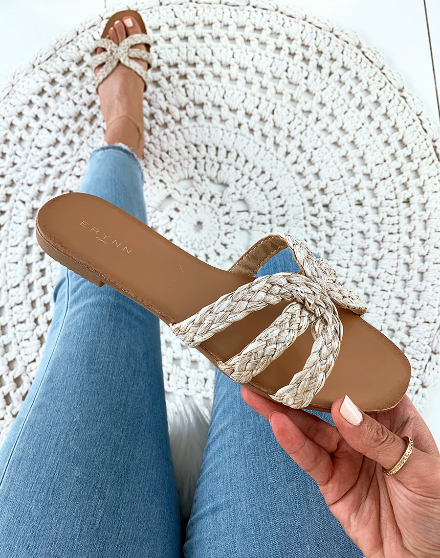 Nu-pied à brides tressées beige ouverte