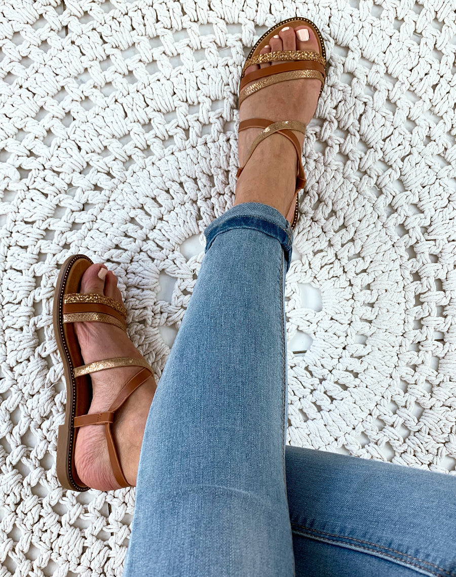 Nu-pied camel à brides imprimé peau de serpent