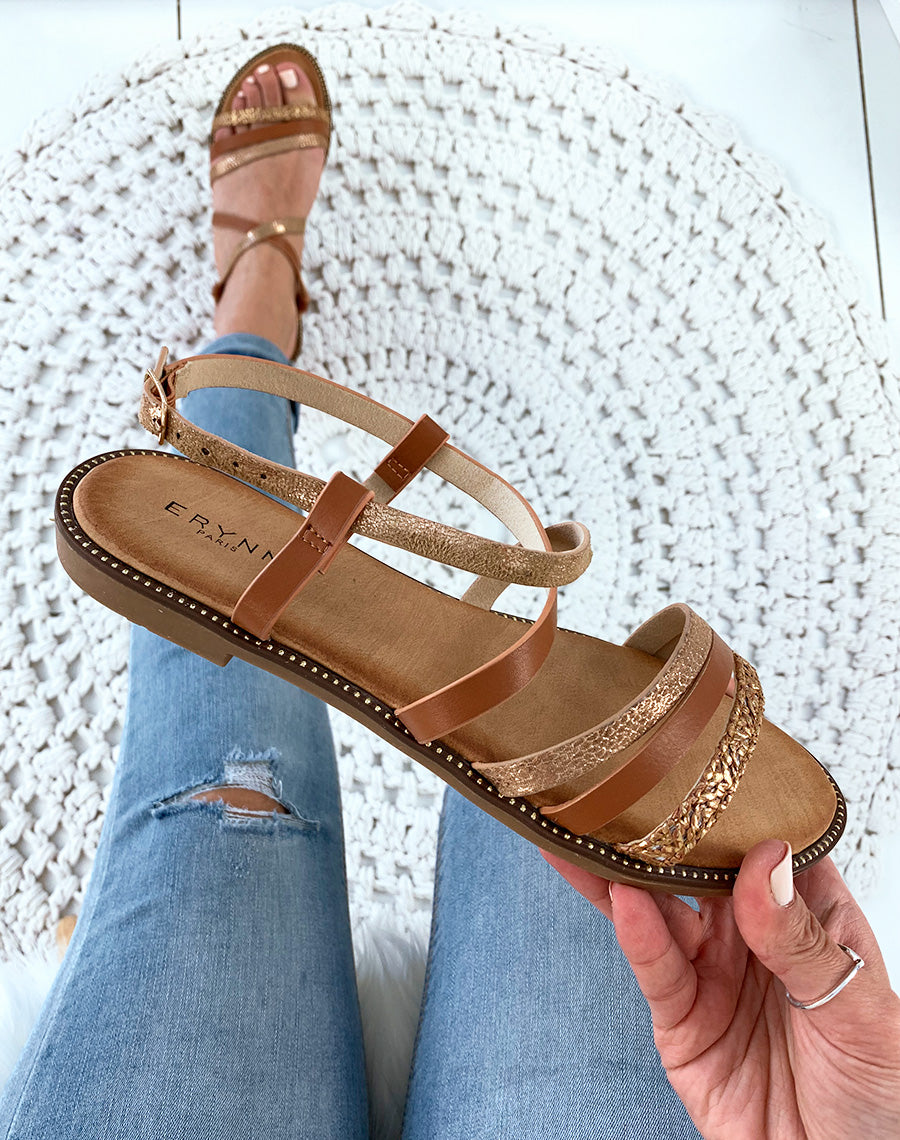 Nu-pied camel à brides imprimé peau de serpent