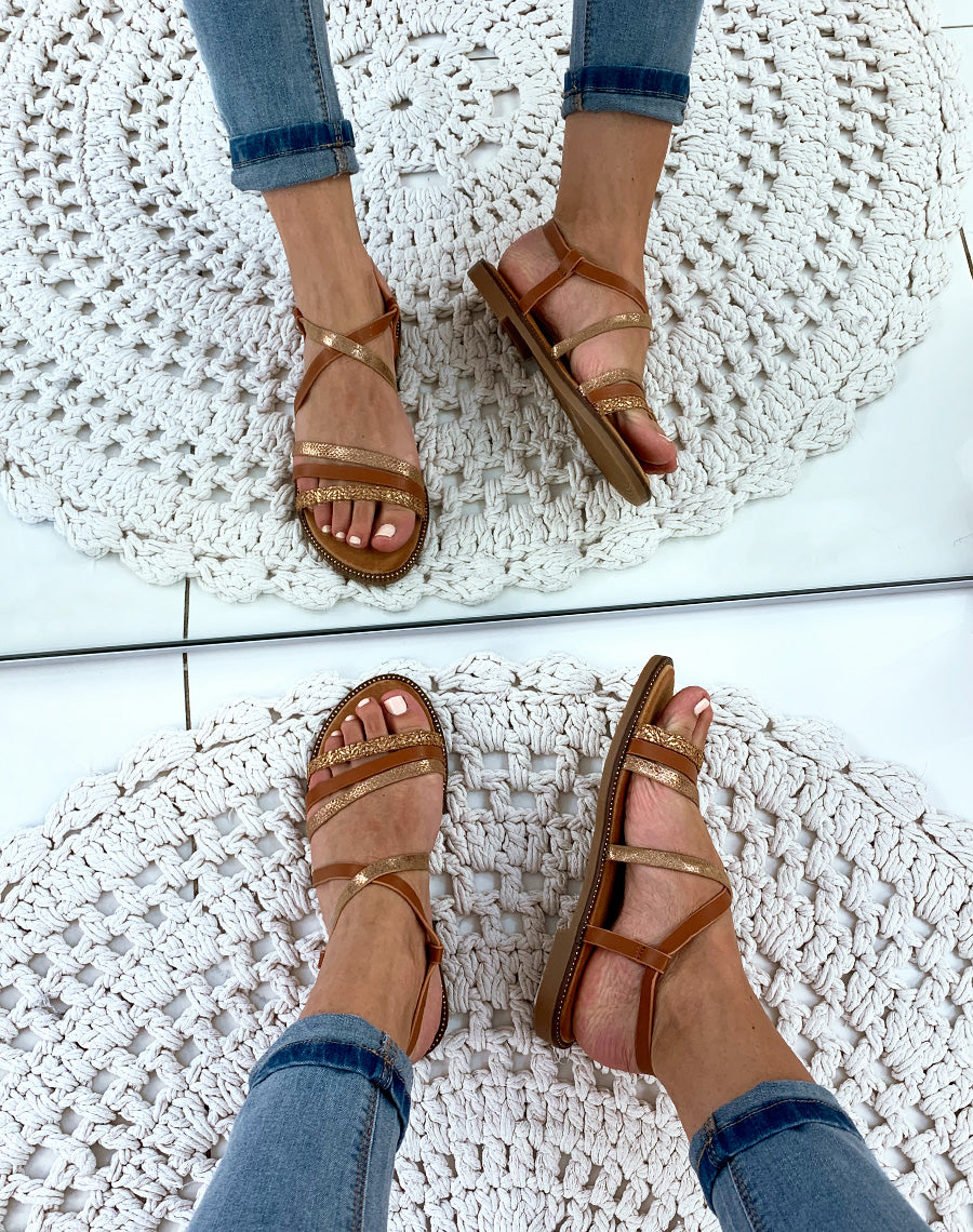 Nu-pied camel à brides imprimé peau de serpent