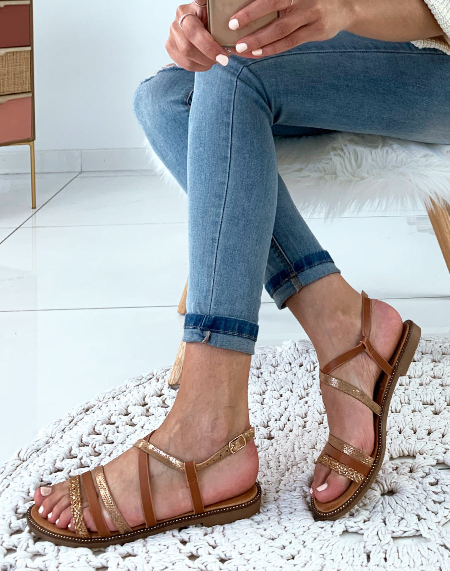 Nu-pied camel à brides imprimé peau de serpent