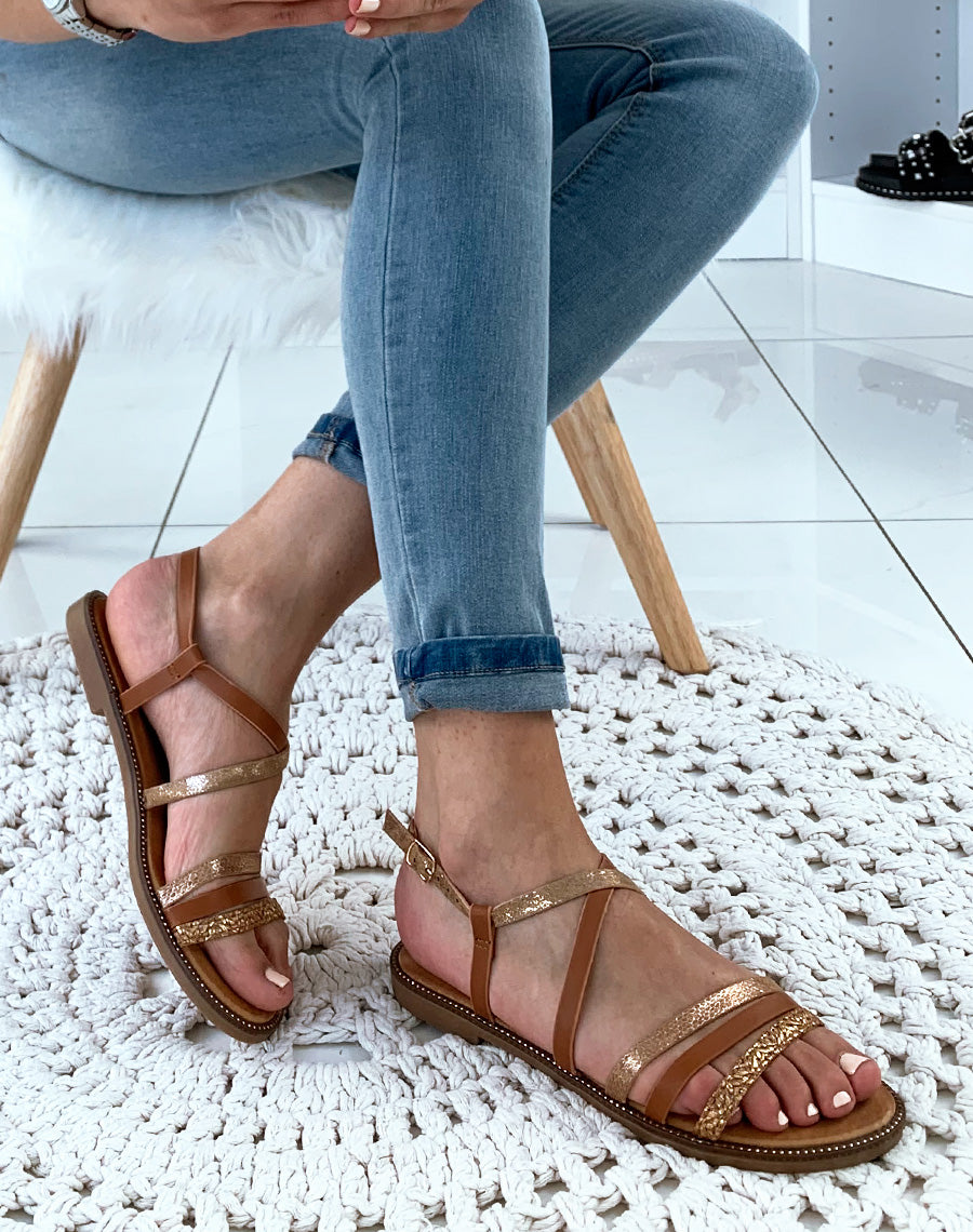 Nu-pied camel à brides imprimé peau de serpent