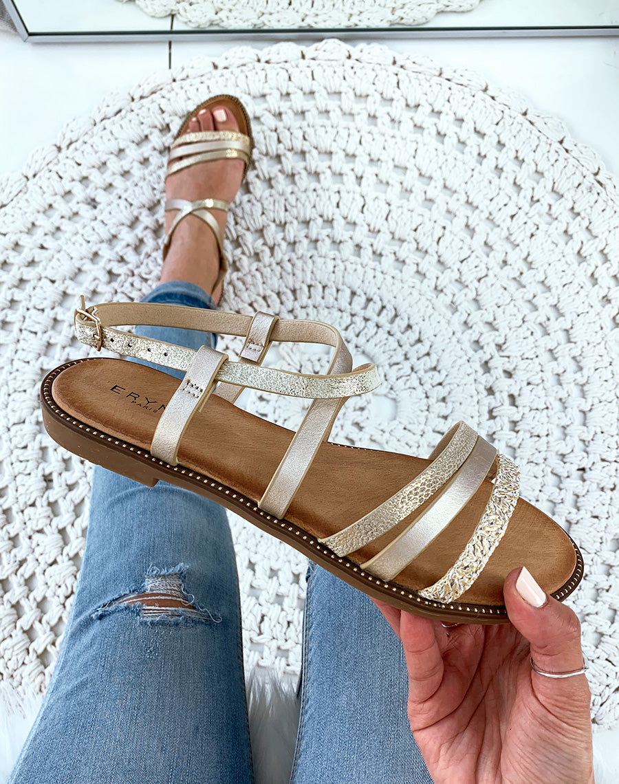 Nu-pied dorée à brides imprimé peau de serpent