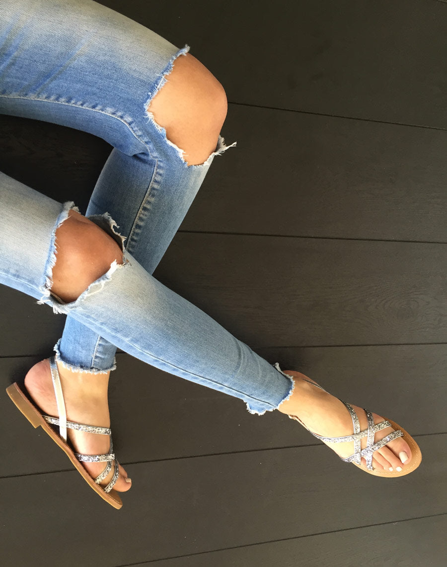 Nu-pied pailleté à bride argent