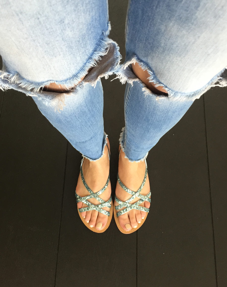 Nu-pied pailleté à bride bleu