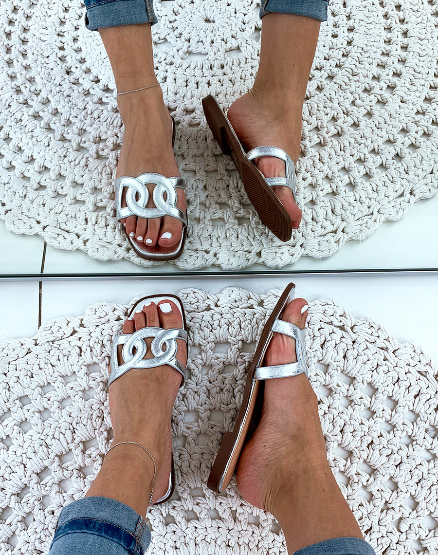 Nu-pied silver à brides boucles croisées