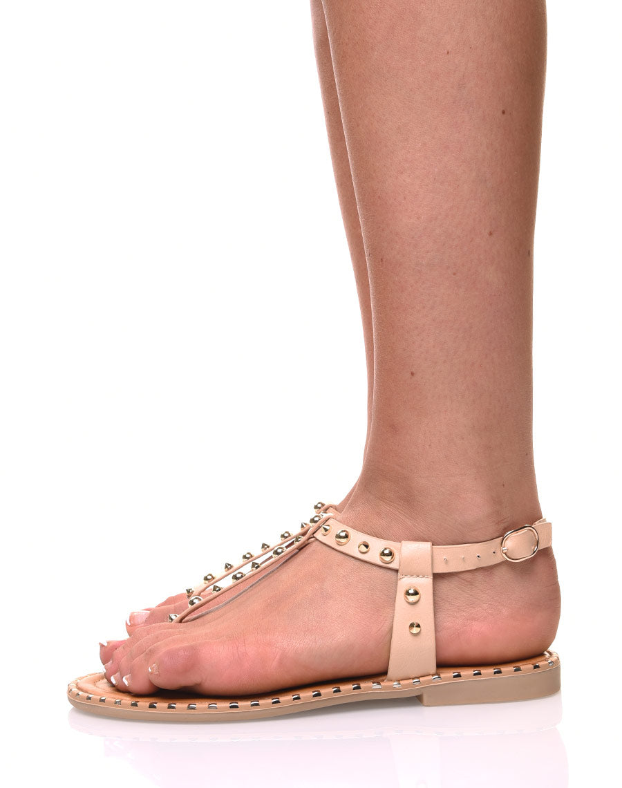 Nu pieds beige cloutés or