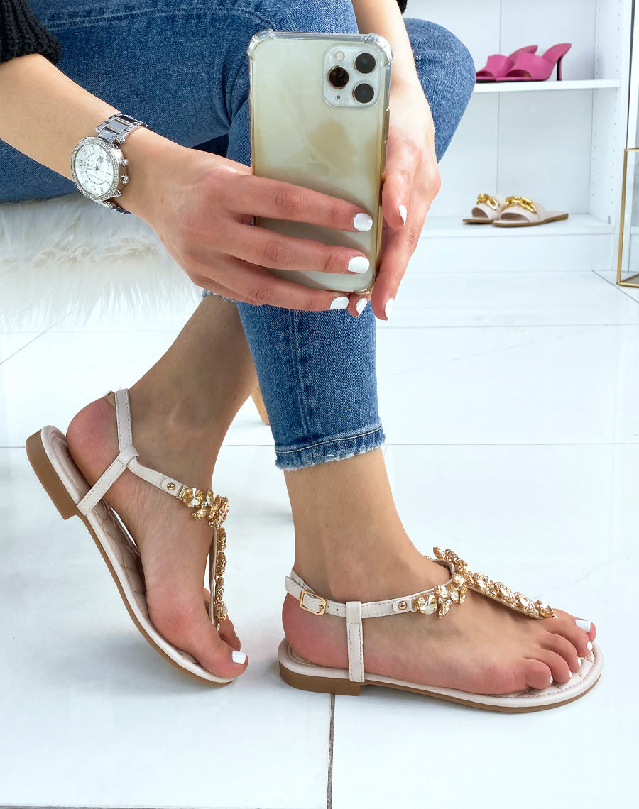 Nu-pieds beiges à bijoux