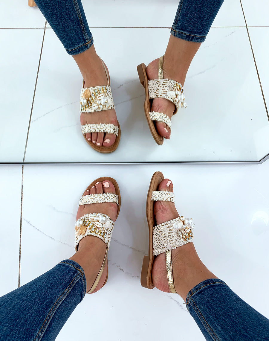 Nu-pieds beiges à doubles sangles