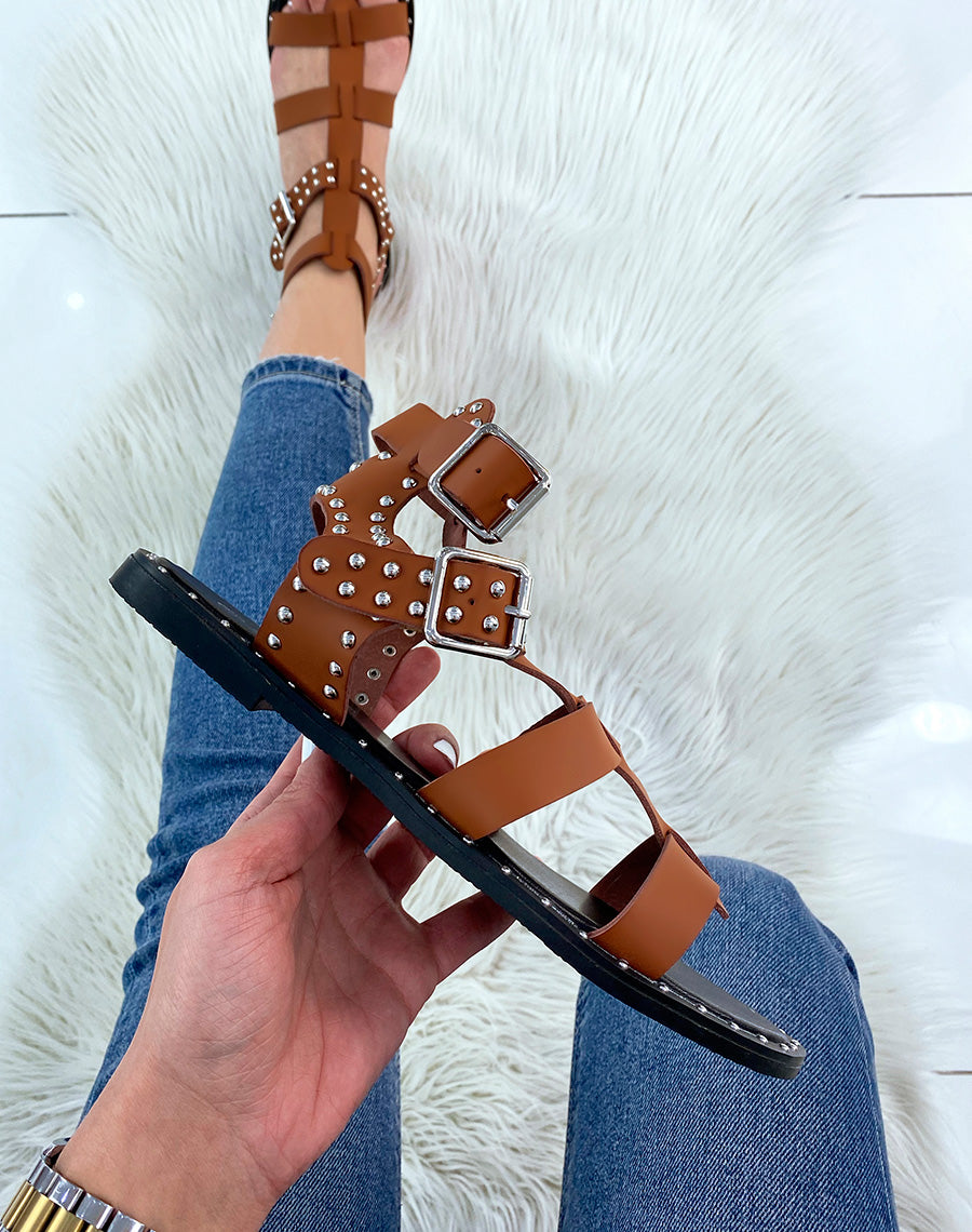 Nu-pieds camel à multiples lanières