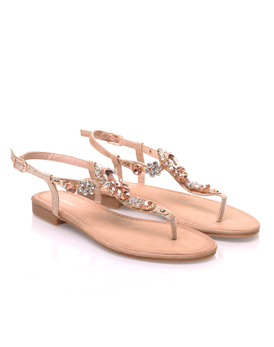 Nu-pieds champagne avec Bijoux centrale