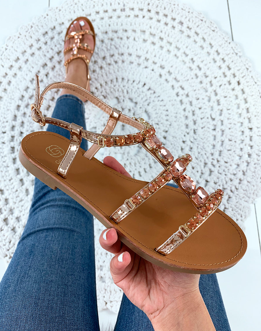 Nu-pieds champagne à pierres fantaisistes