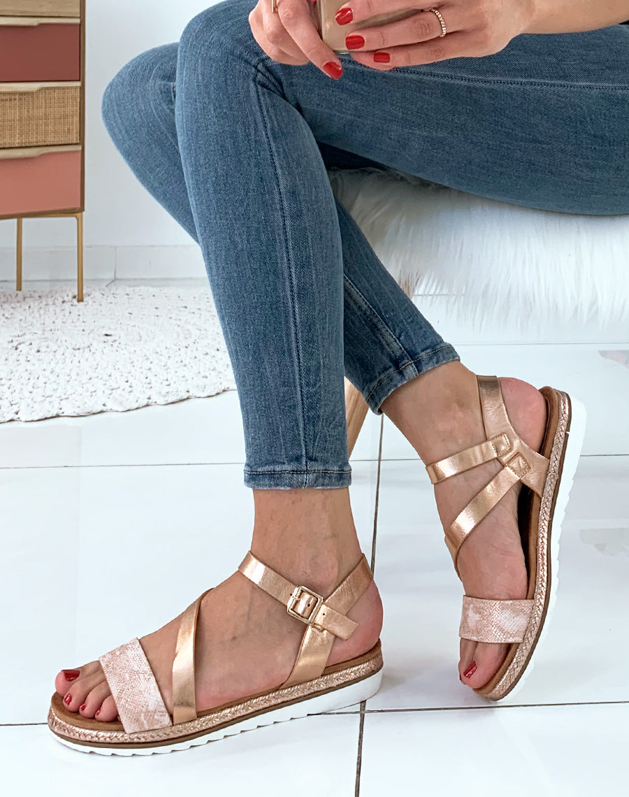 Nu-pieds champagnes à lanière wild