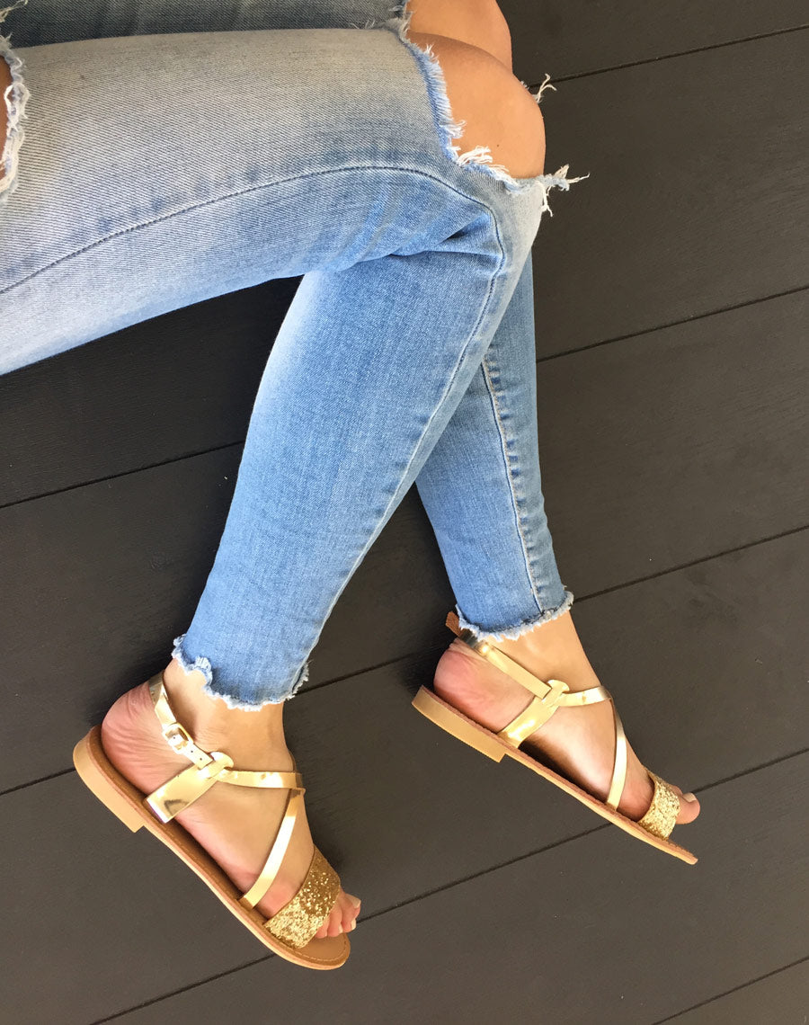 Nu-pieds doré pailleté