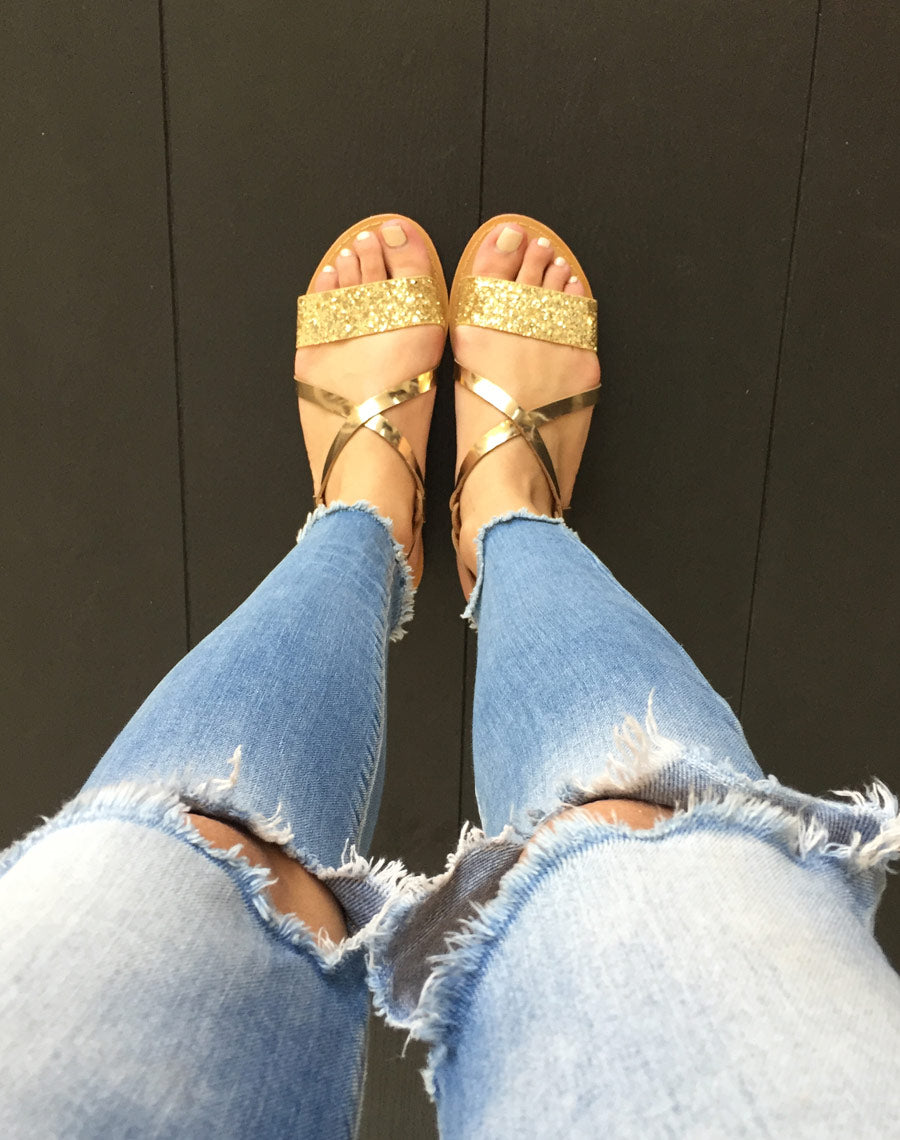 Nu-pieds doré pailleté