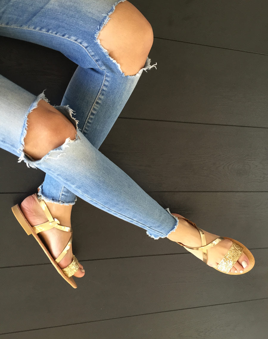 Nu-pieds doré pailleté