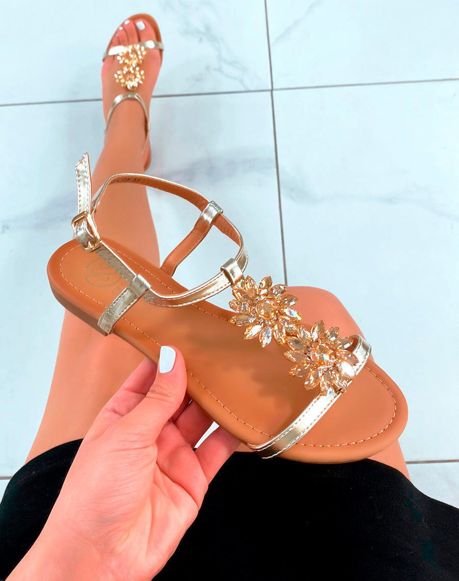 Nu-pieds dorés à bijoux