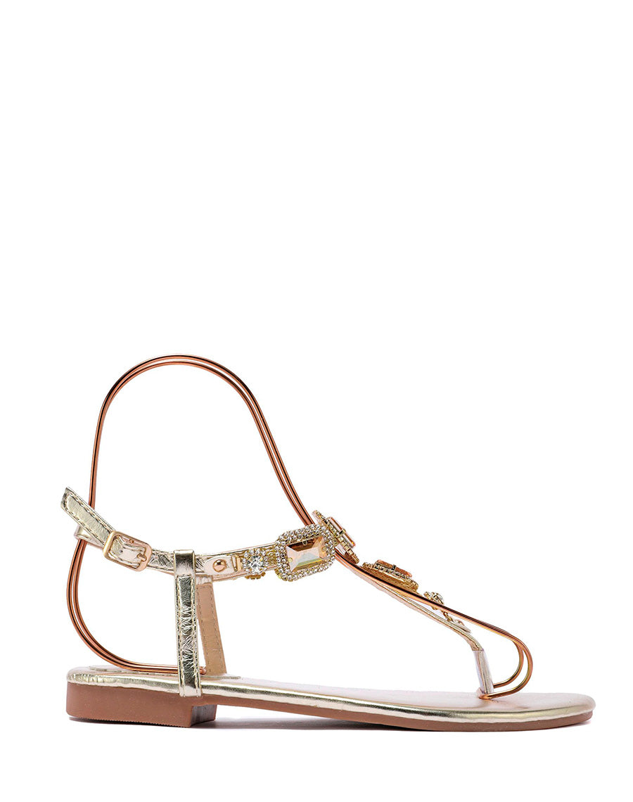 Nu-pieds dorés à bijoux carrés brillants