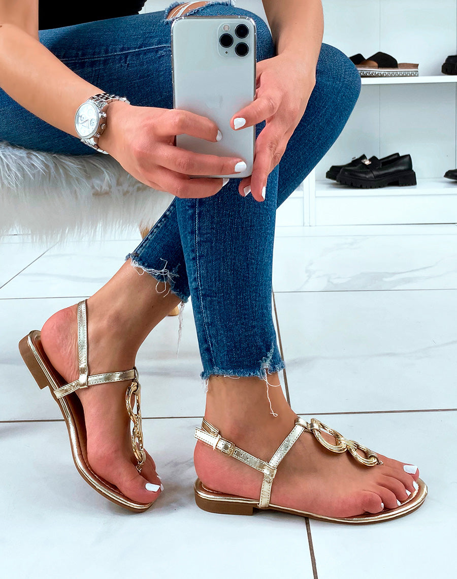 Nu-pieds dorés à boucle