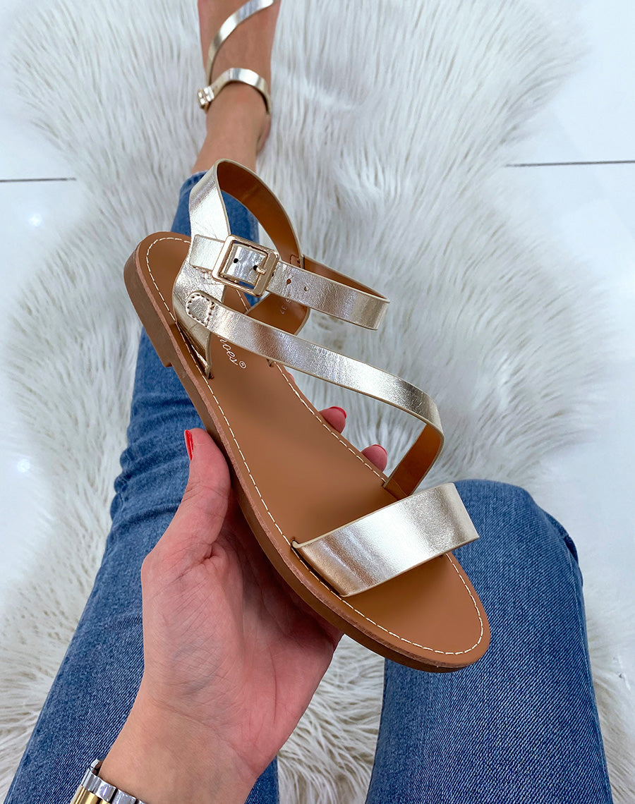 Nu-pieds dorés à brides asymétriques