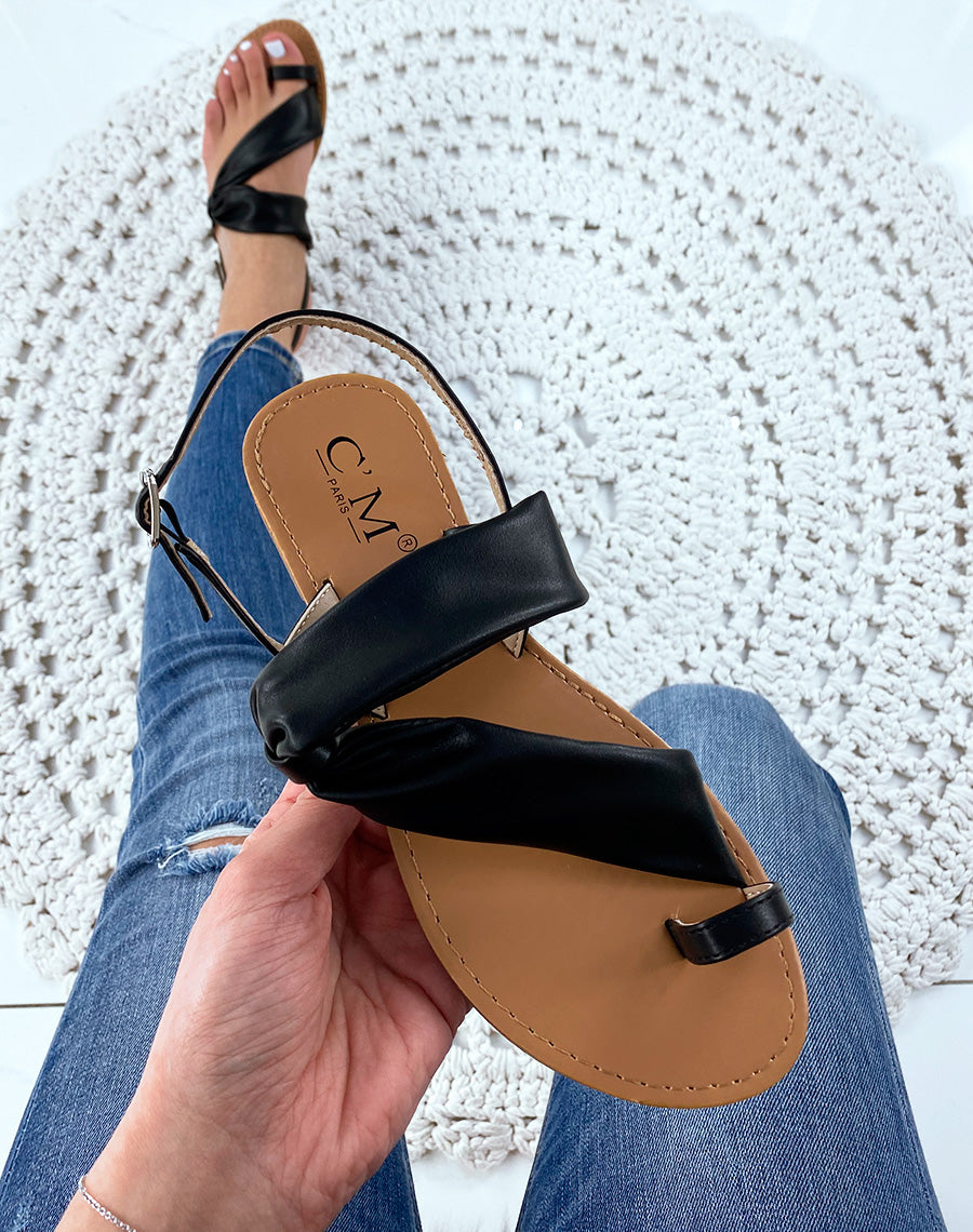 Nu-pieds en simili cuir noir