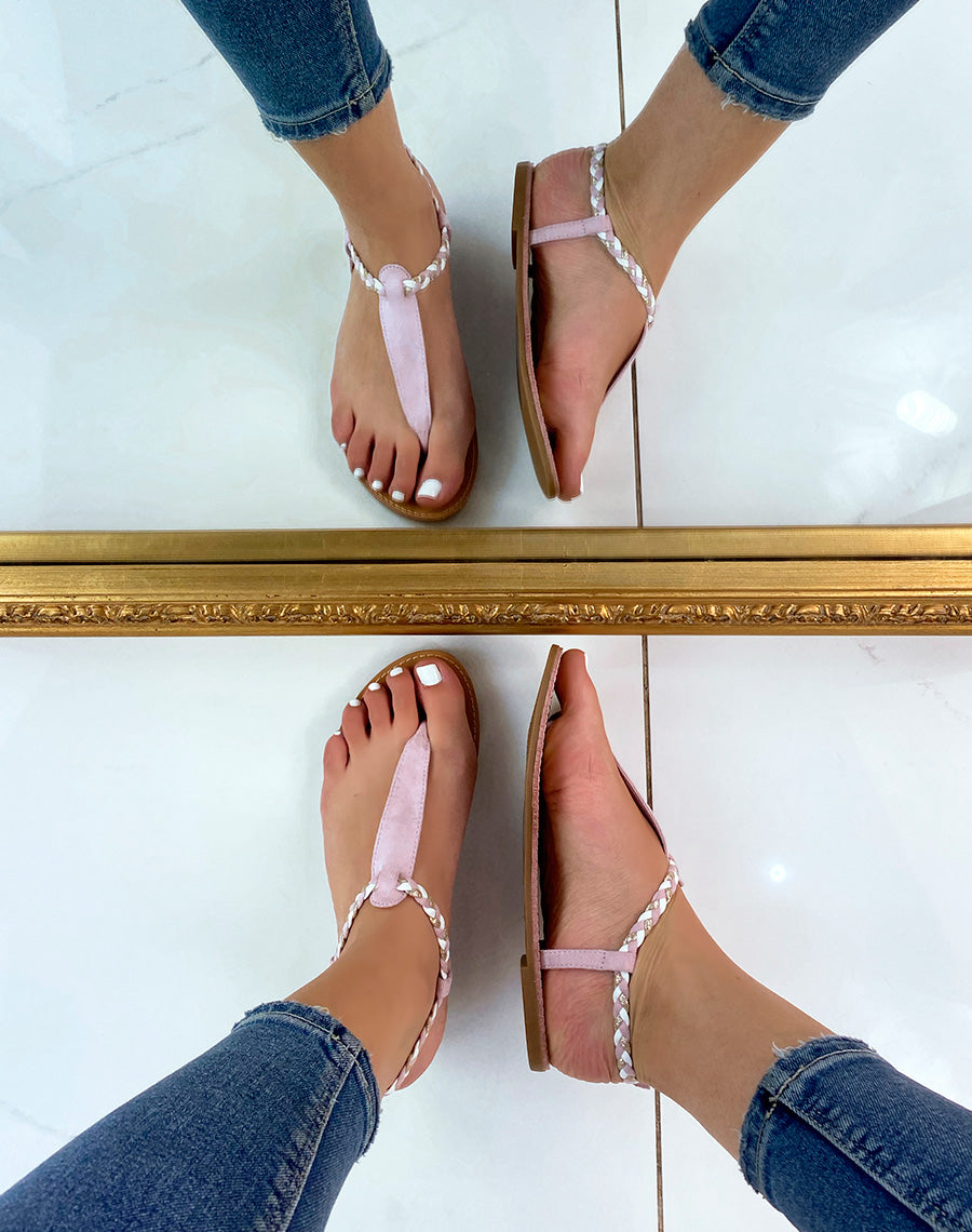 Nu-pieds en suédine violet pastel à détail tressé