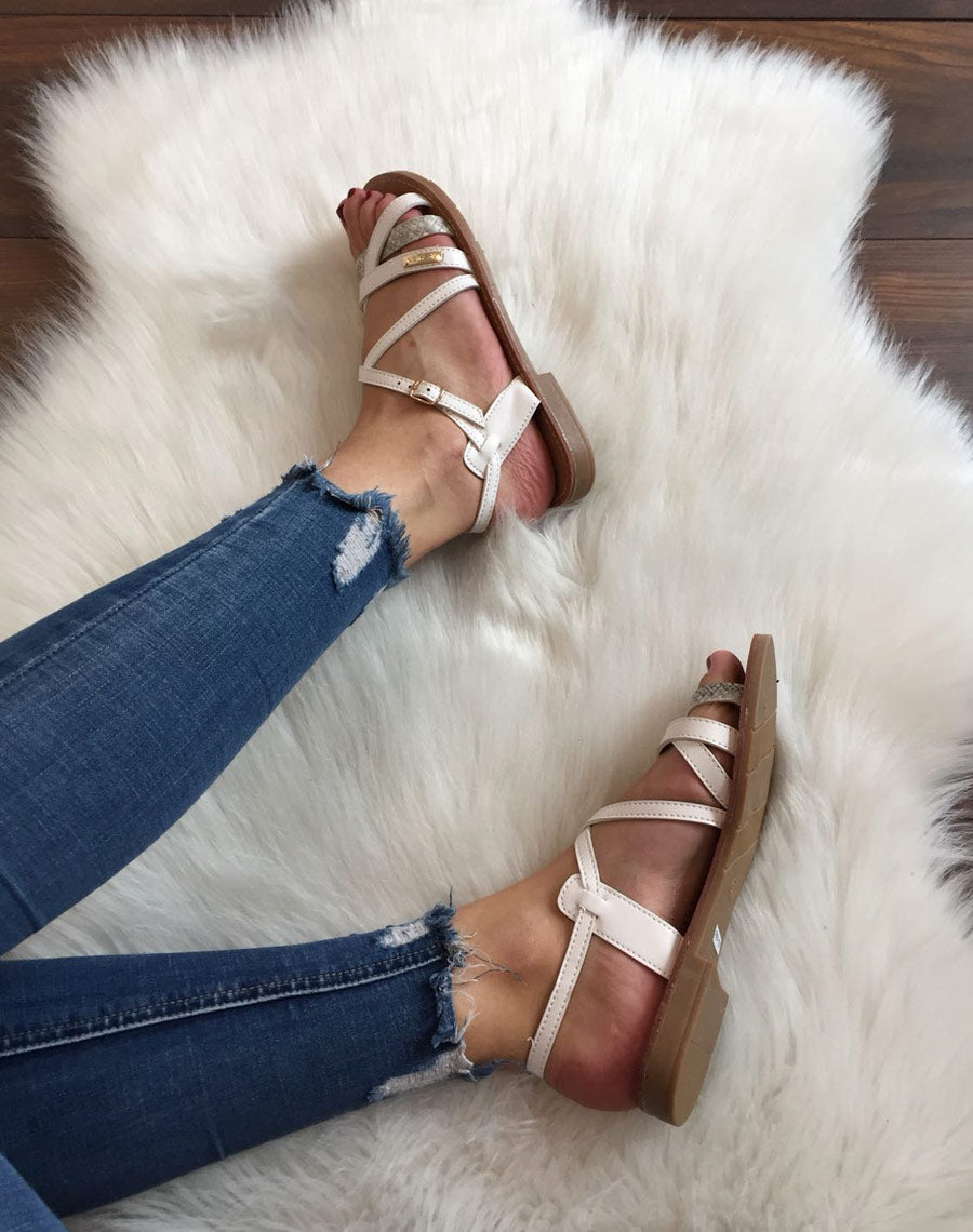 Nu-pieds multi-lanières croisés blancs