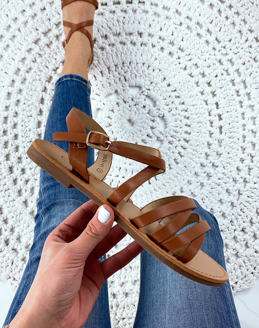 Nu-pieds à multiples sangles camel