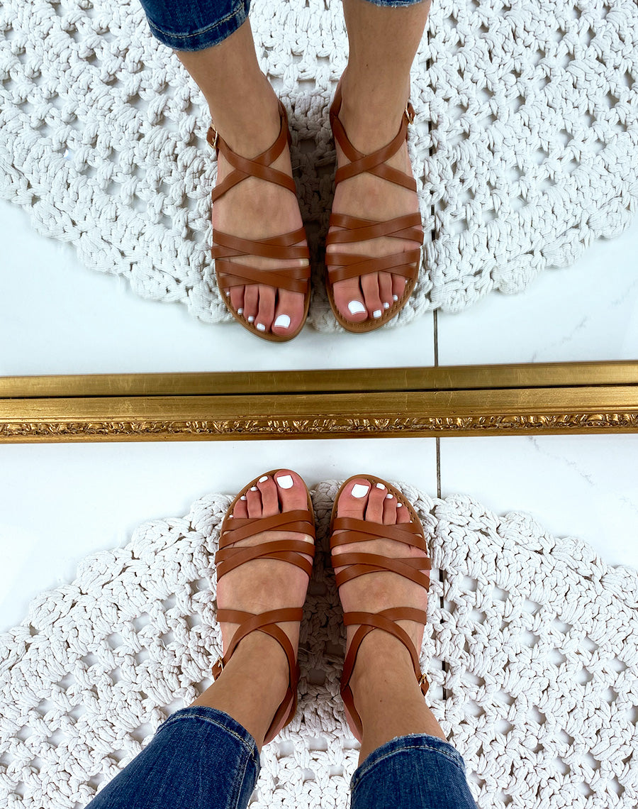 Nu-pieds à multiples sangles camel