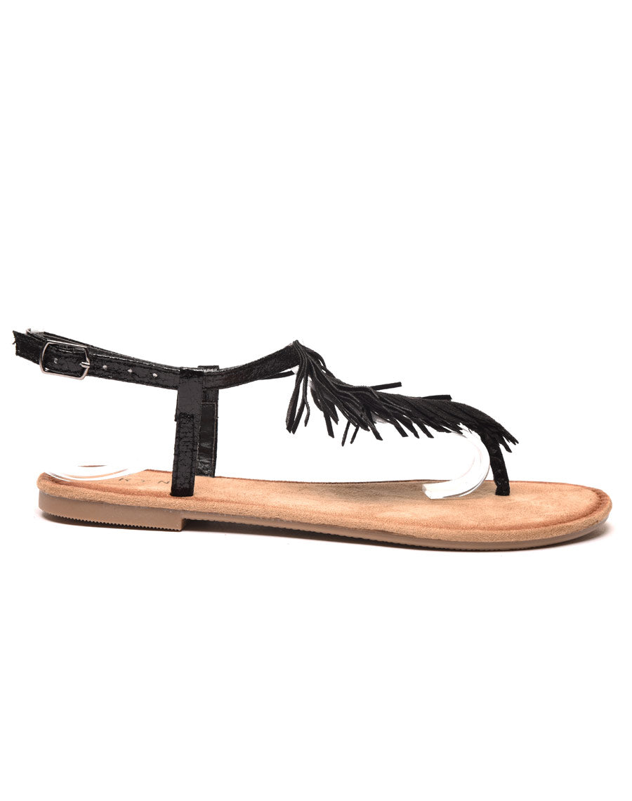 Nu-pieds noir avec franges