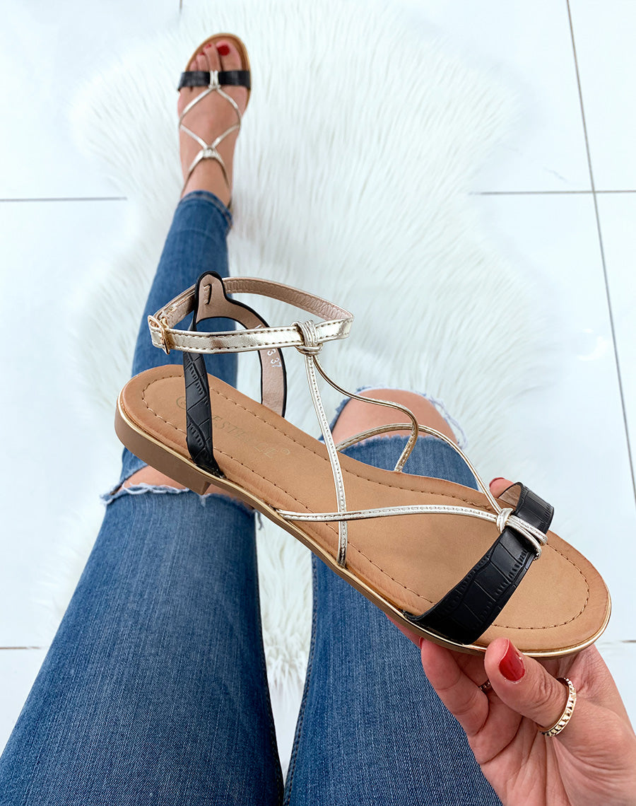 Nu-pieds noires à lanière croco