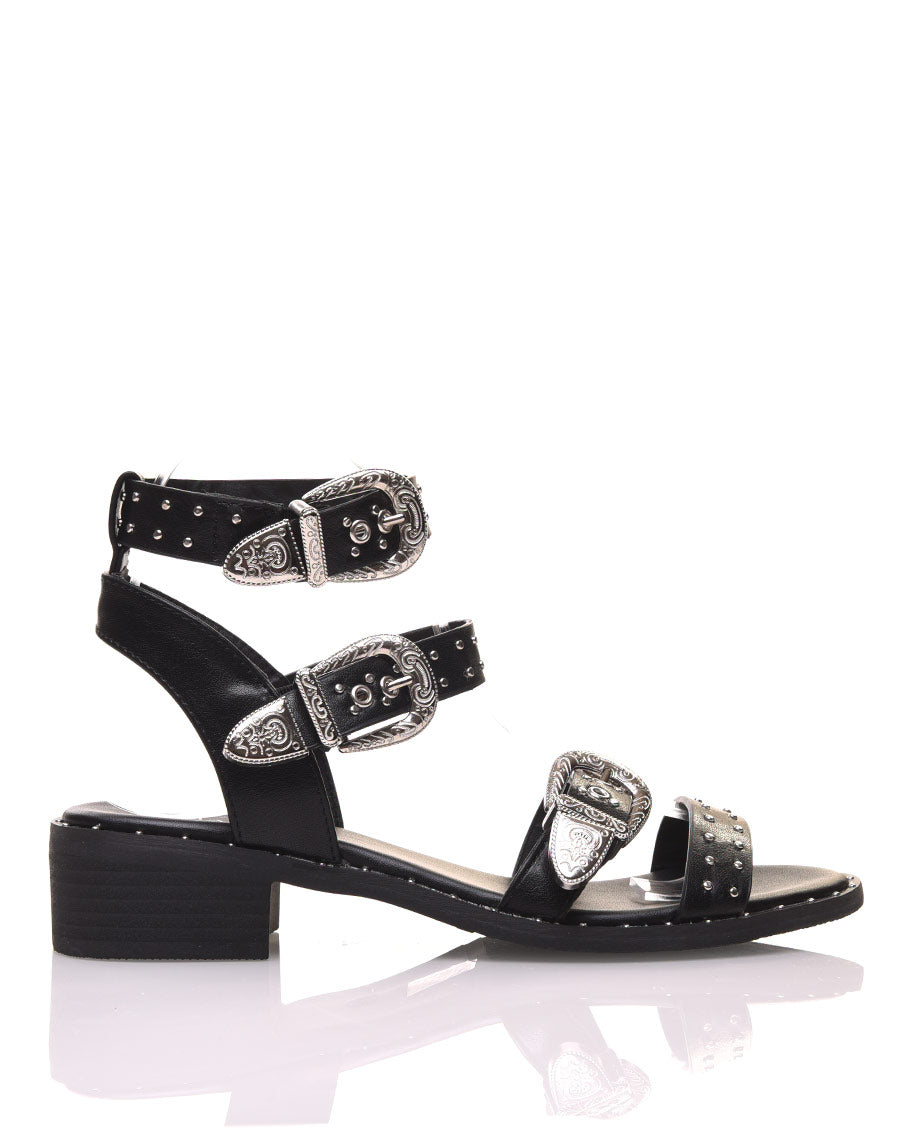 Nu-pieds noirs à boucles ornées