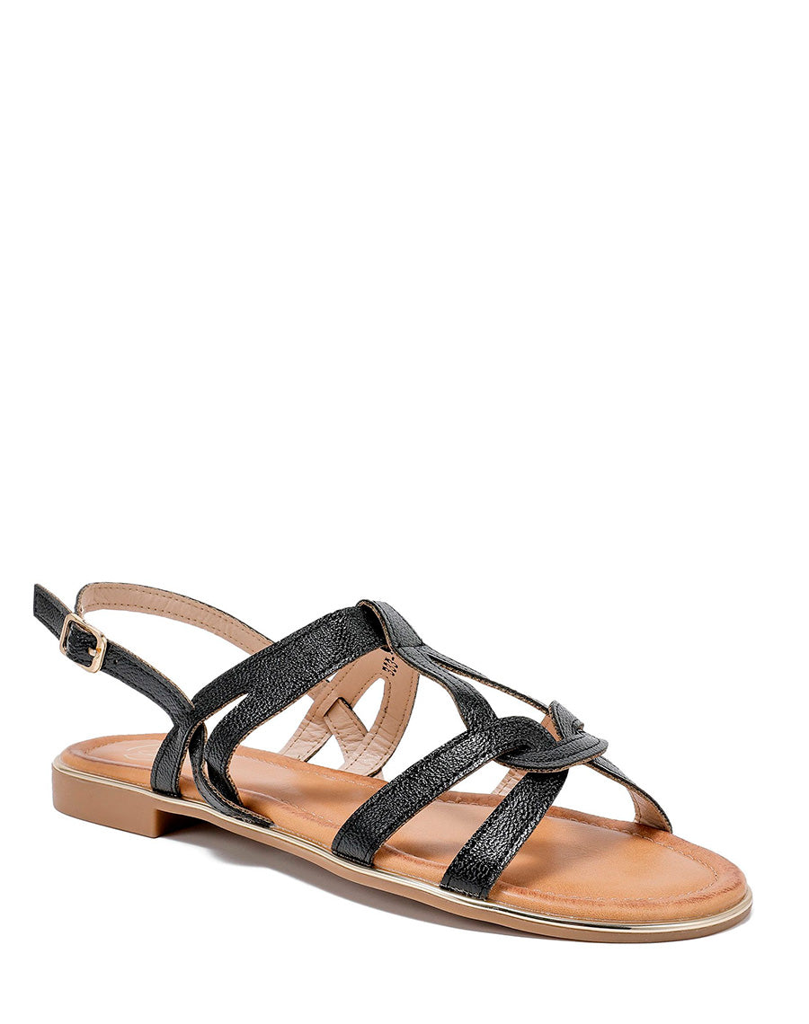 Nu-pieds noirs brillants à lanières bouclées