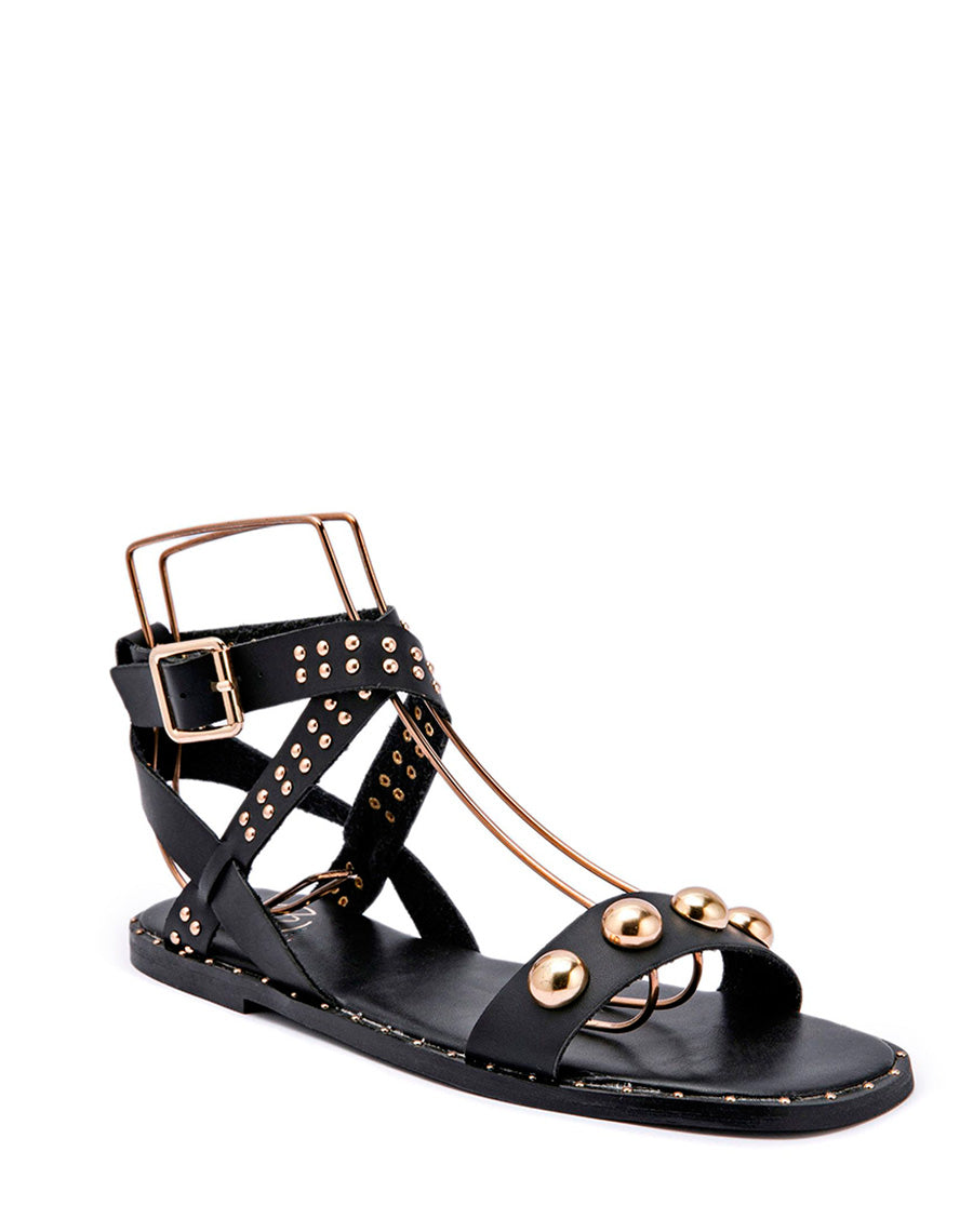 Nu-pieds noirs à clous dorés gros et fins